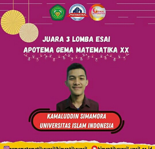Mahasiswa Raih Juara 3 Lomba Esai Apotema Gema Matematika XX